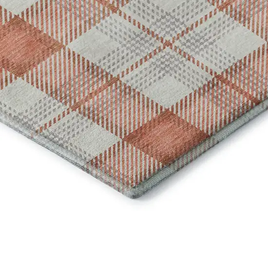 Coral Ivory And Gray Plaid Washable Area Rug With UV Protection Photo 7