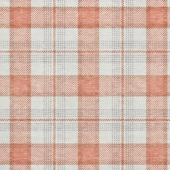 Coral Ivory And Gray Plaid Washable Area Rug With UV Protection Photo 2