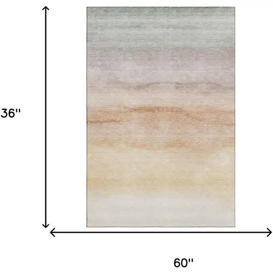 Coral Ivory And Gray Striped Washable Area Rug With UV Protection Photo 3