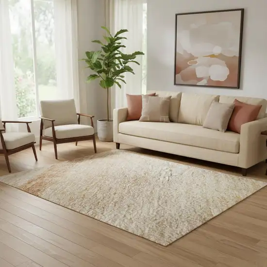 Coral Ivory And Gray Striped Washable Area Rug With UV Protection Photo 2