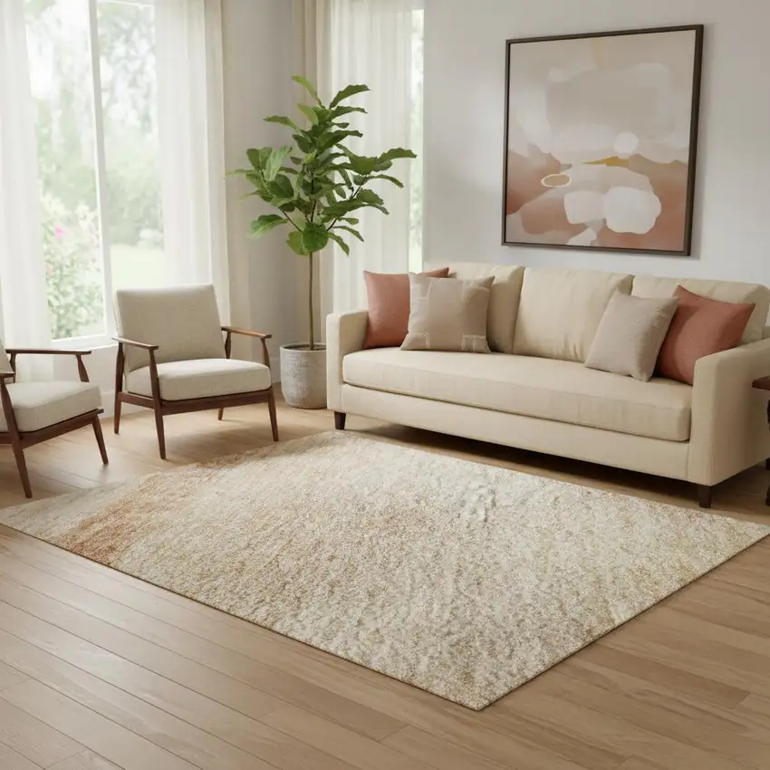 Coral Ivory And Gray Striped Washable Area Rug With UV Protection Photo 2