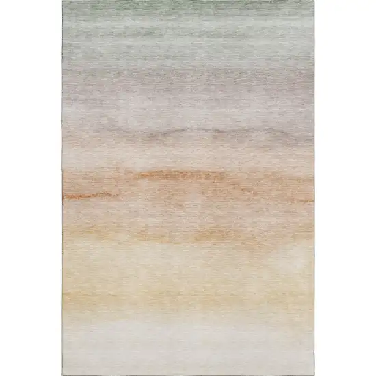 Coral Ivory And Gray Striped Washable Area Rug With UV Protection Photo 4