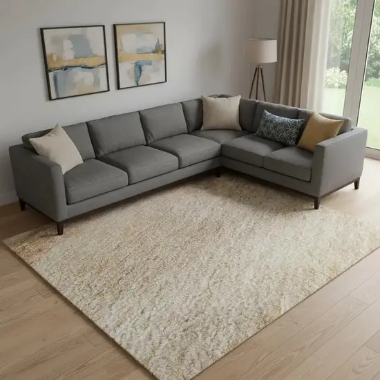 Coral Ivory And Gray Striped Washable Area Rug With UV Protection Photo 2