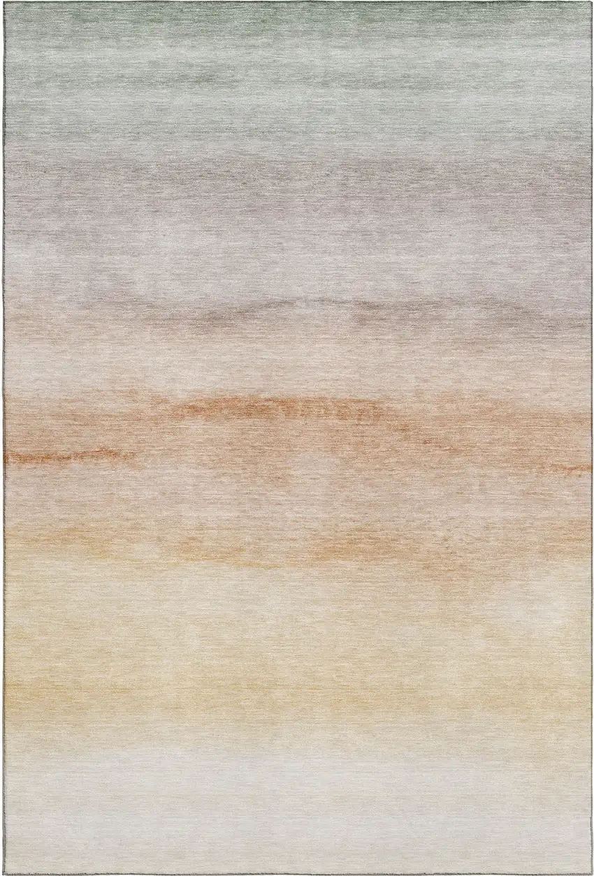 Coral Ivory And Gray Striped Washable Area Rug With UV Protection Photo 4