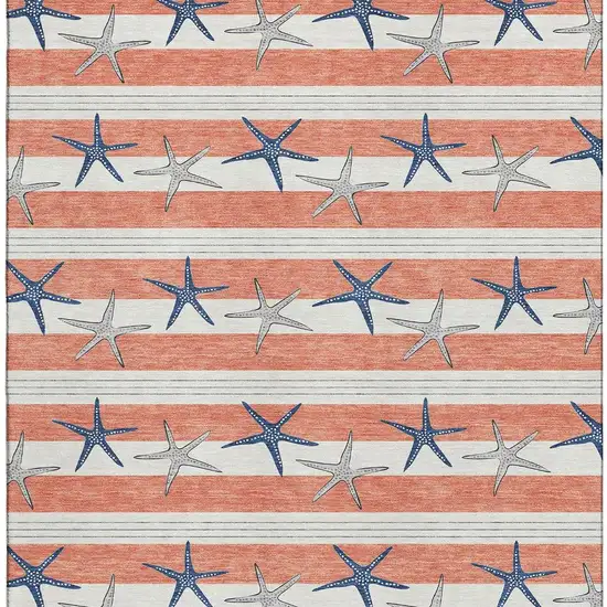 Coral Ivory And Navy Blue Geometric Washable Area Rug With UV Protection Photo 4