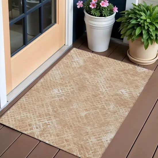 Coral Ivory And Peach Geometric Washable Indoor Outdoor Area Rug Photo 1