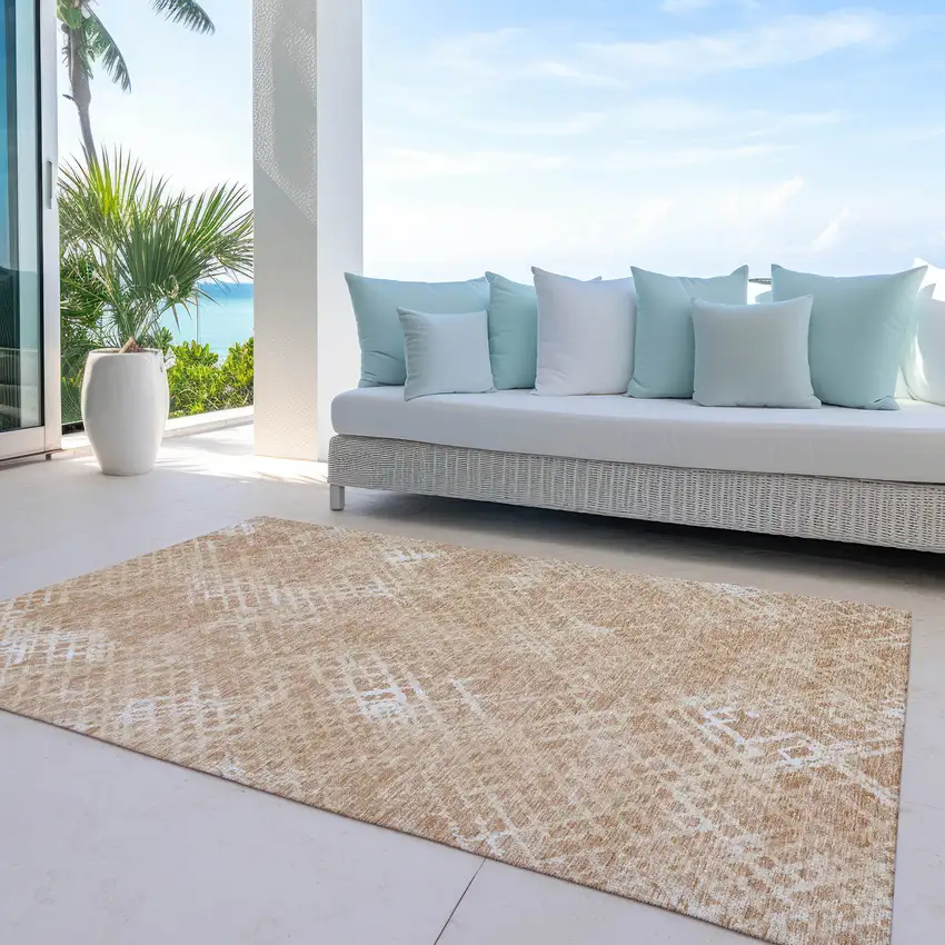 Coral Ivory And Peach Geometric Washable Indoor Outdoor Area Rug Photo 8