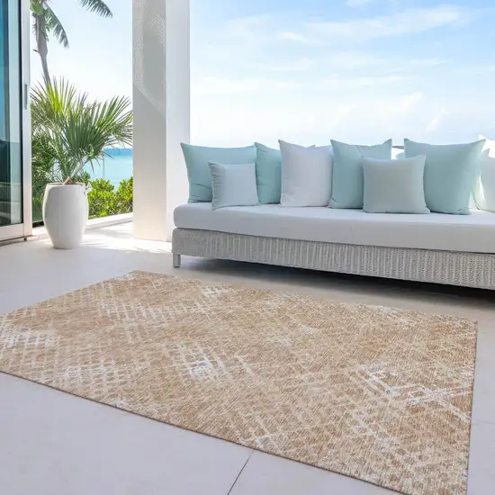 Coral Ivory And Peach Geometric Washable Indoor Outdoor Area Rug Photo 8