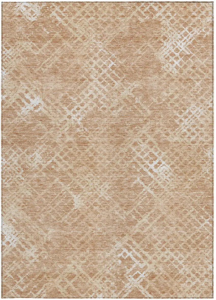 Coral Ivory And Peach Geometric Washable Indoor Outdoor Area Rug Photo 7