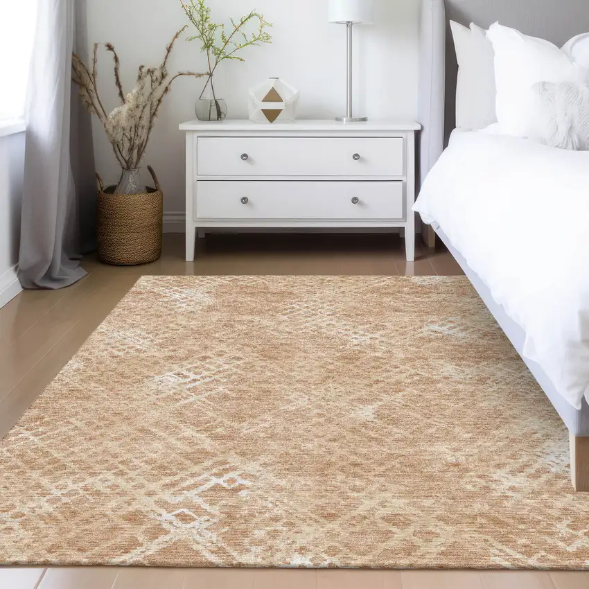 Coral Ivory And Peach Geometric Washable Indoor Outdoor Area Rug Photo 9