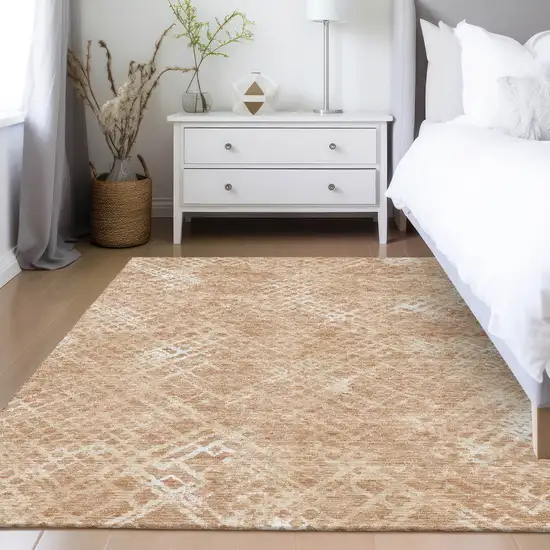 Coral Ivory And Peach Geometric Washable Indoor Outdoor Area Rug Photo 9