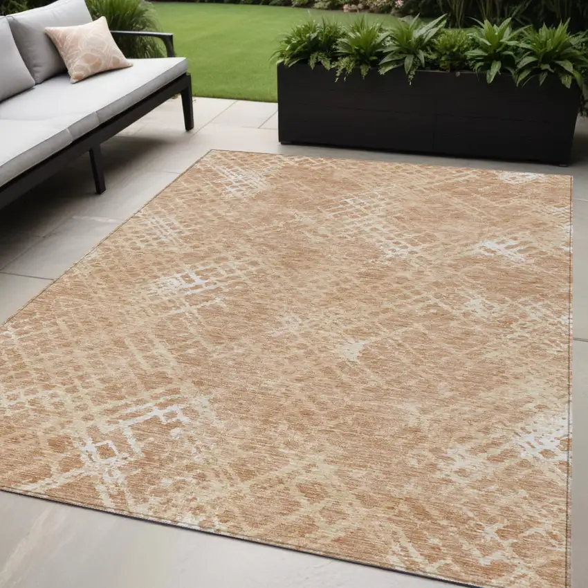 Coral Ivory And Peach Geometric Washable Indoor Outdoor Area Rug Photo 1