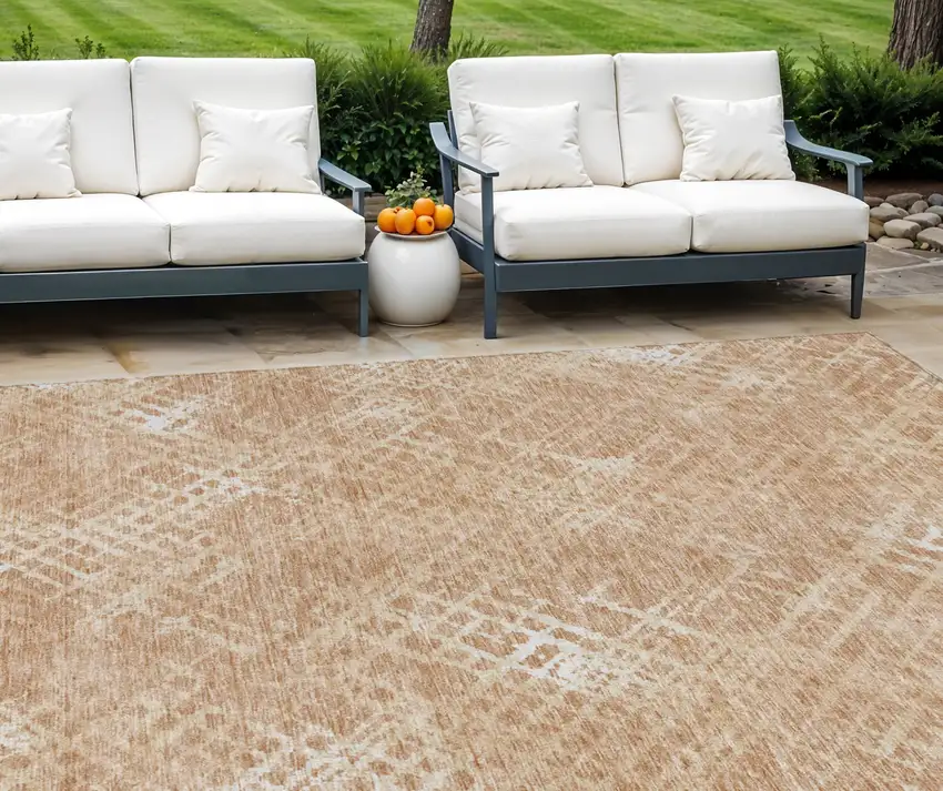 Coral Ivory And Peach Geometric Washable Indoor Outdoor Area Rug Photo 1