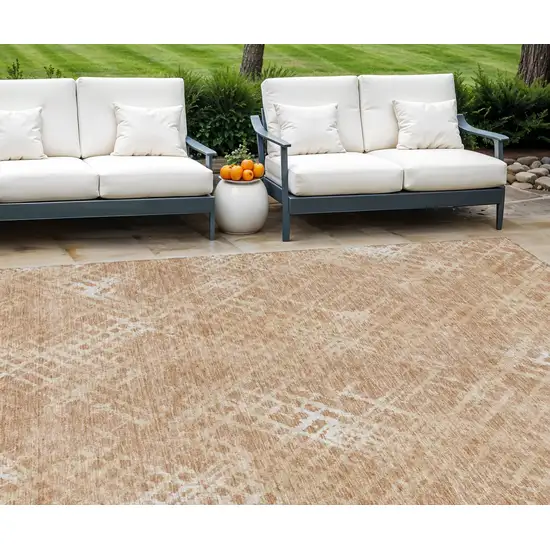 Coral Ivory And Peach Geometric Washable Indoor Outdoor Area Rug Photo 1