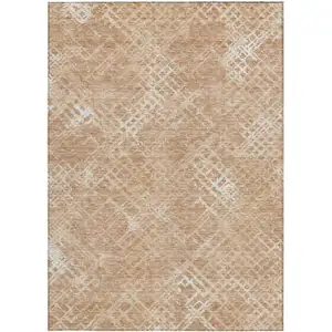 Photo of Coral Ivory And Peach Geometric Washable Indoor Outdoor Area Rug