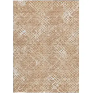 Photo of Coral Ivory And Peach Geometric Washable Indoor Outdoor Area Rug
