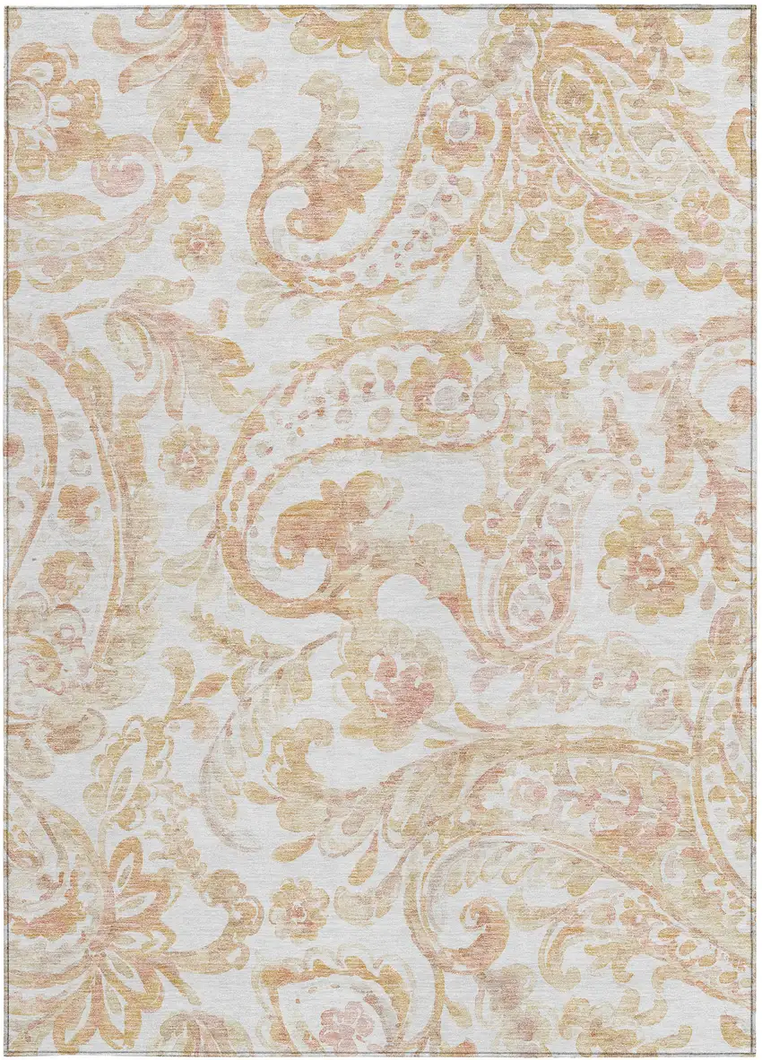 Coral Ivory And Peach Paisley Washable Indoor Outdoor Area Rug Photo 8