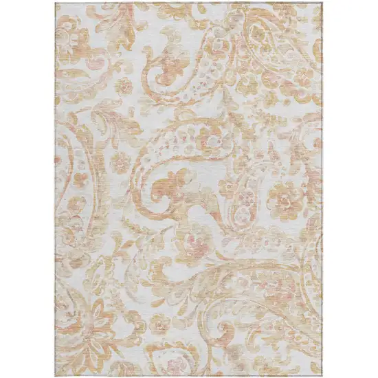 Coral Ivory And Peach Paisley Washable Indoor Outdoor Area Rug Photo 8