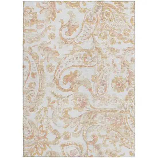 Coral Ivory And Peach Paisley Washable Indoor Outdoor Area Rug Photo 8