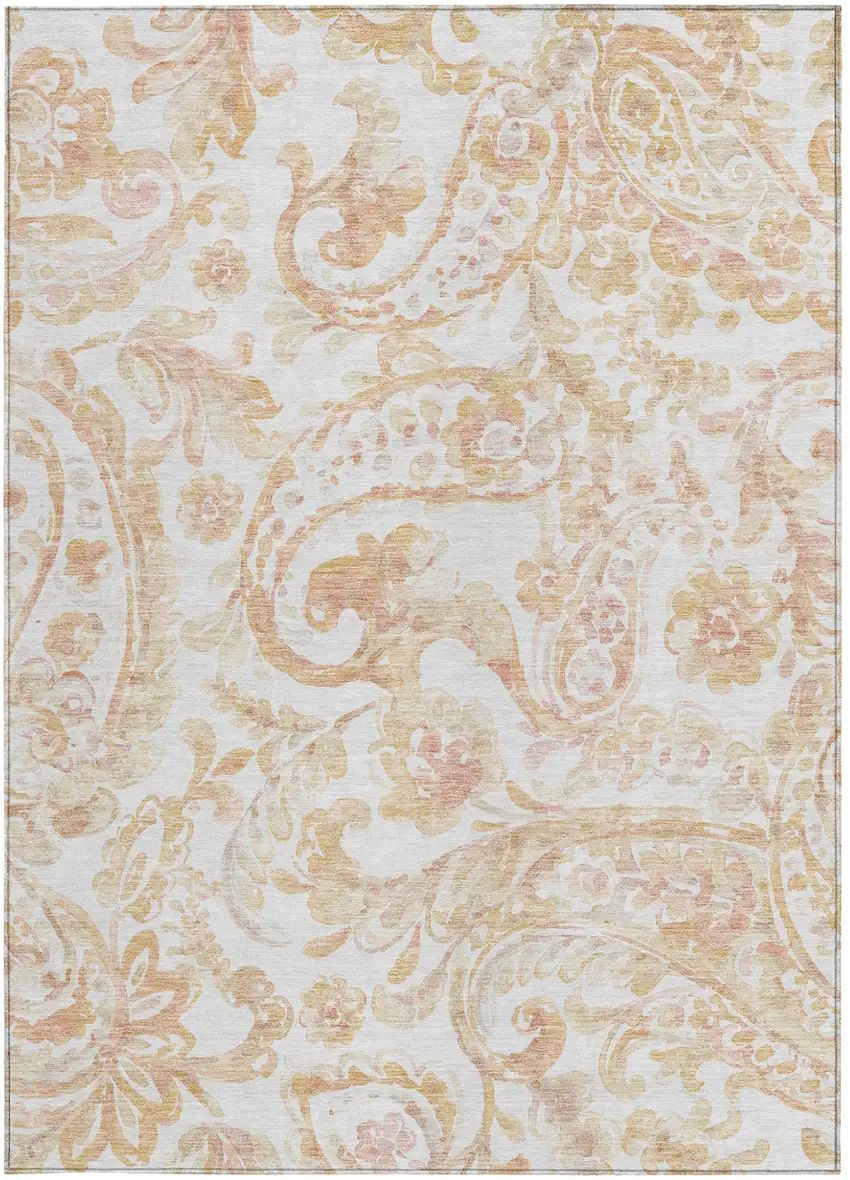 Coral Ivory And Peach Paisley Washable Indoor Outdoor Area Rug Photo 8
