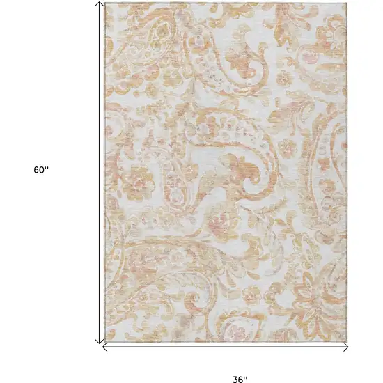 Coral Ivory And Peach Paisley Washable Indoor Outdoor Area Rug Photo 3