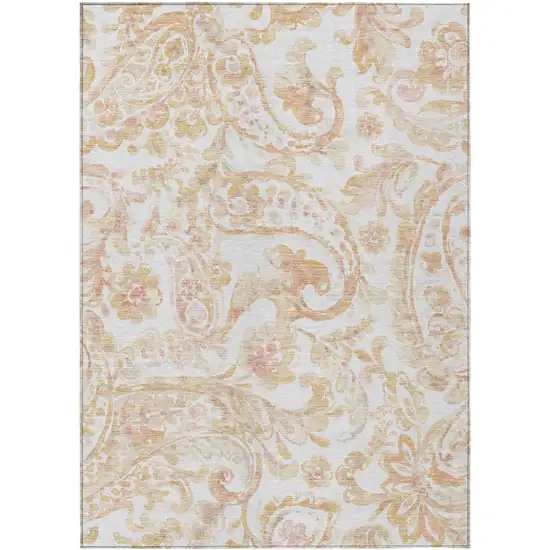 Coral Ivory And Peach Paisley Washable Indoor Outdoor Area Rug Photo 2