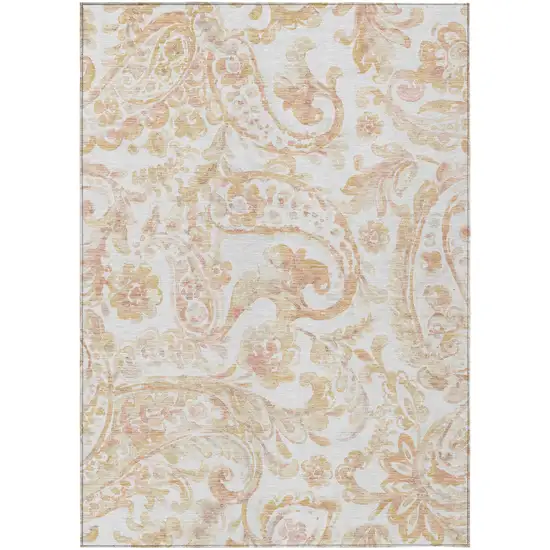 Coral Ivory And Peach Paisley Washable Indoor Outdoor Area Rug Photo 2