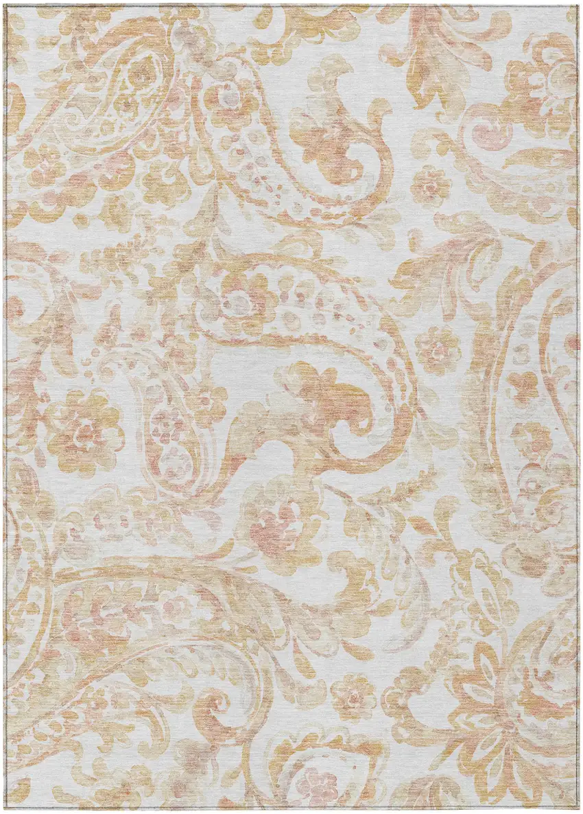 Coral Ivory And Peach Paisley Washable Indoor Outdoor Area Rug Photo 2