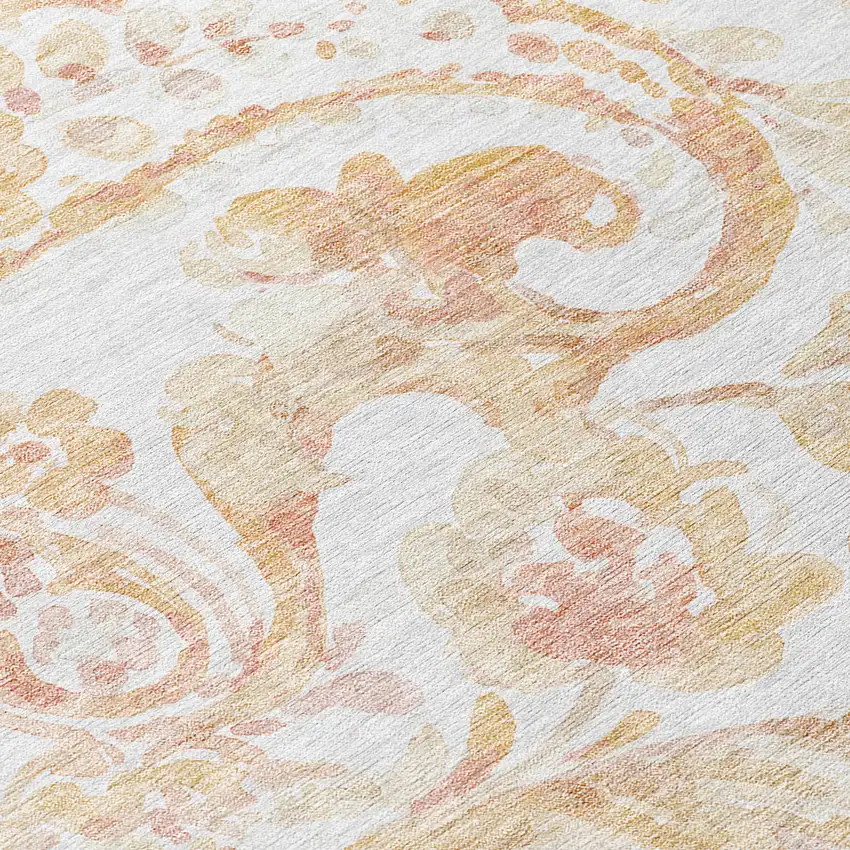 Coral Ivory And Peach Paisley Washable Indoor Outdoor Area Rug Photo 6