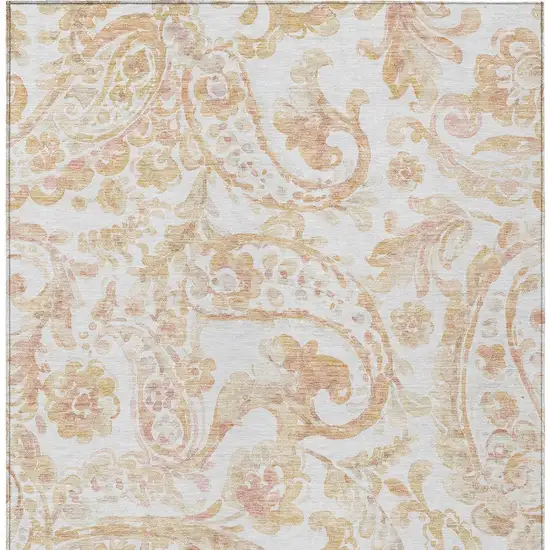 Coral Ivory And Peach Paisley Washable Indoor Outdoor Area Rug Photo 7