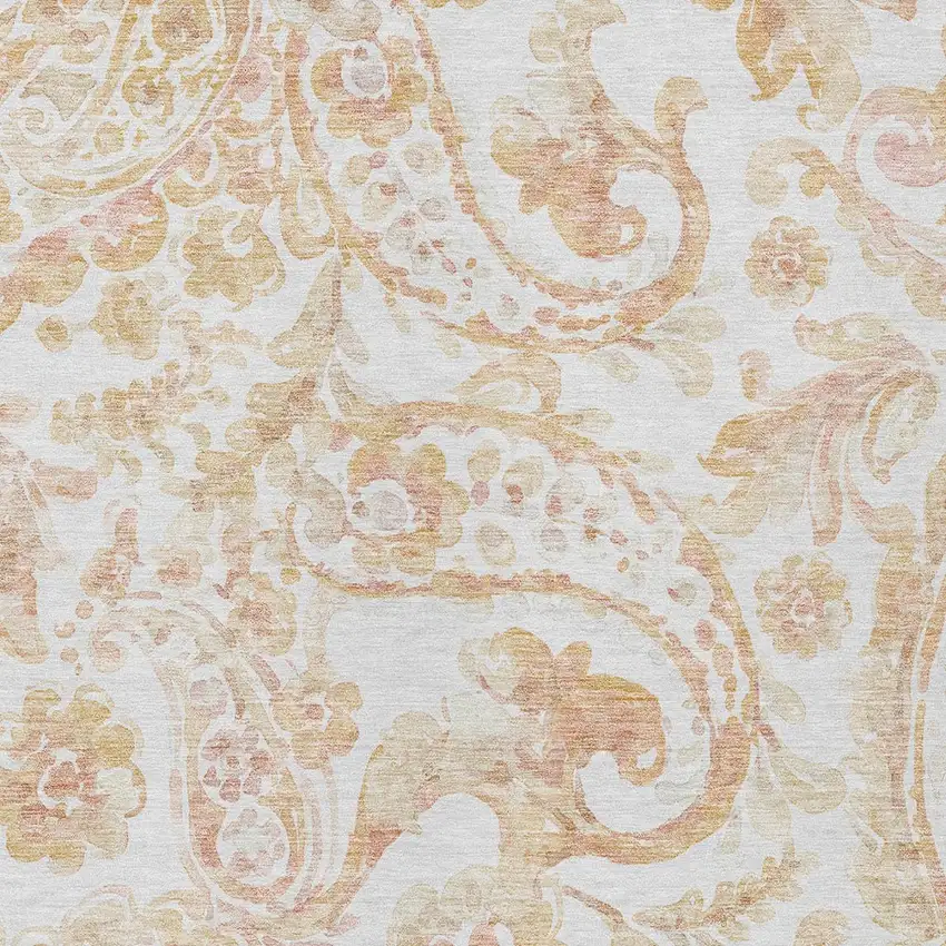 Coral Ivory And Peach Paisley Washable Indoor Outdoor Area Rug Photo 7