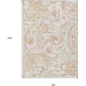 Photo of Coral Ivory And Peach Paisley Washable Indoor Outdoor Area Rug
