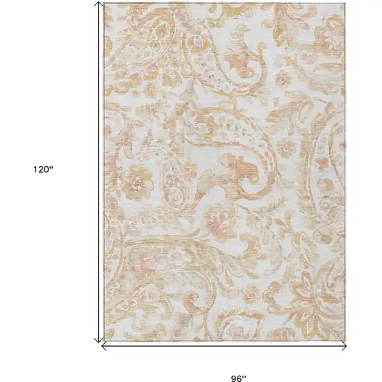 Coral Ivory And Peach Paisley Washable Indoor Outdoor Area Rug Photo 3