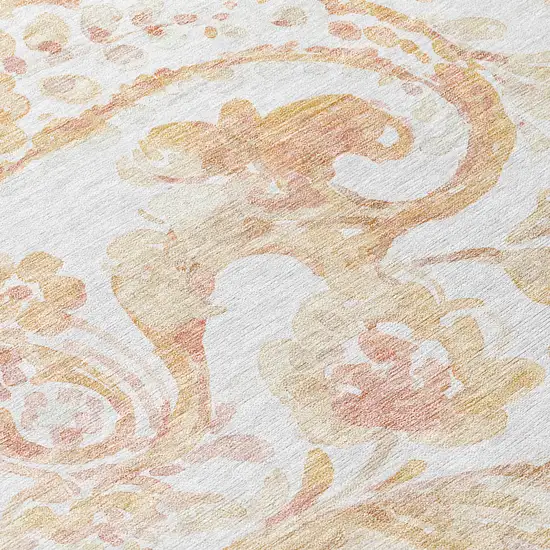 Coral Ivory And Peach Paisley Washable Indoor Outdoor Area Rug Photo 6
