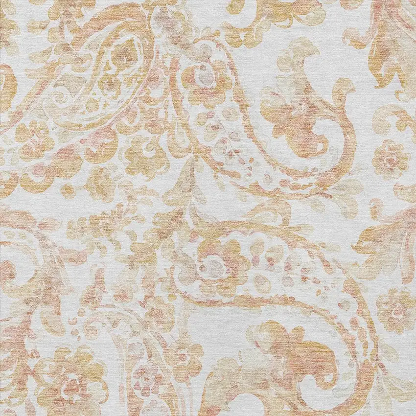 Coral Ivory And Peach Paisley Washable Indoor Outdoor Area Rug Photo 7