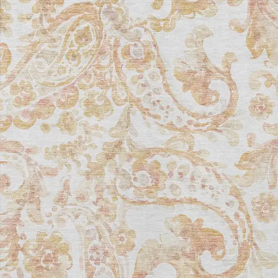 Coral Ivory And Peach Paisley Washable Indoor Outdoor Area Rug Photo 7
