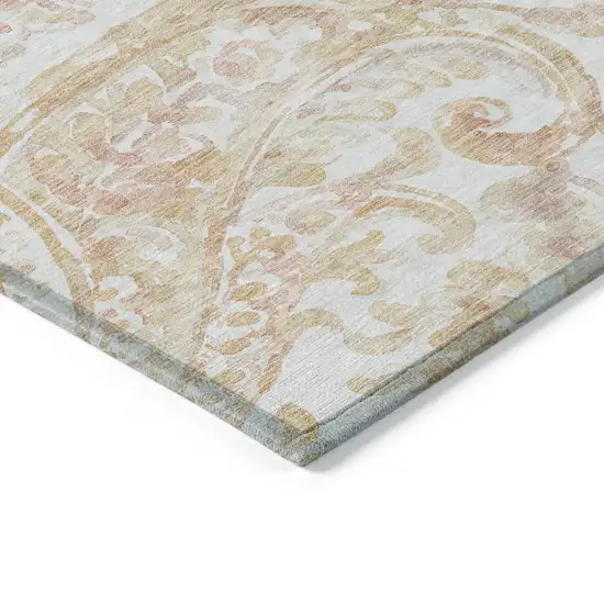 Coral Ivory And Peach Paisley Washable Indoor Outdoor Area Rug Photo 5