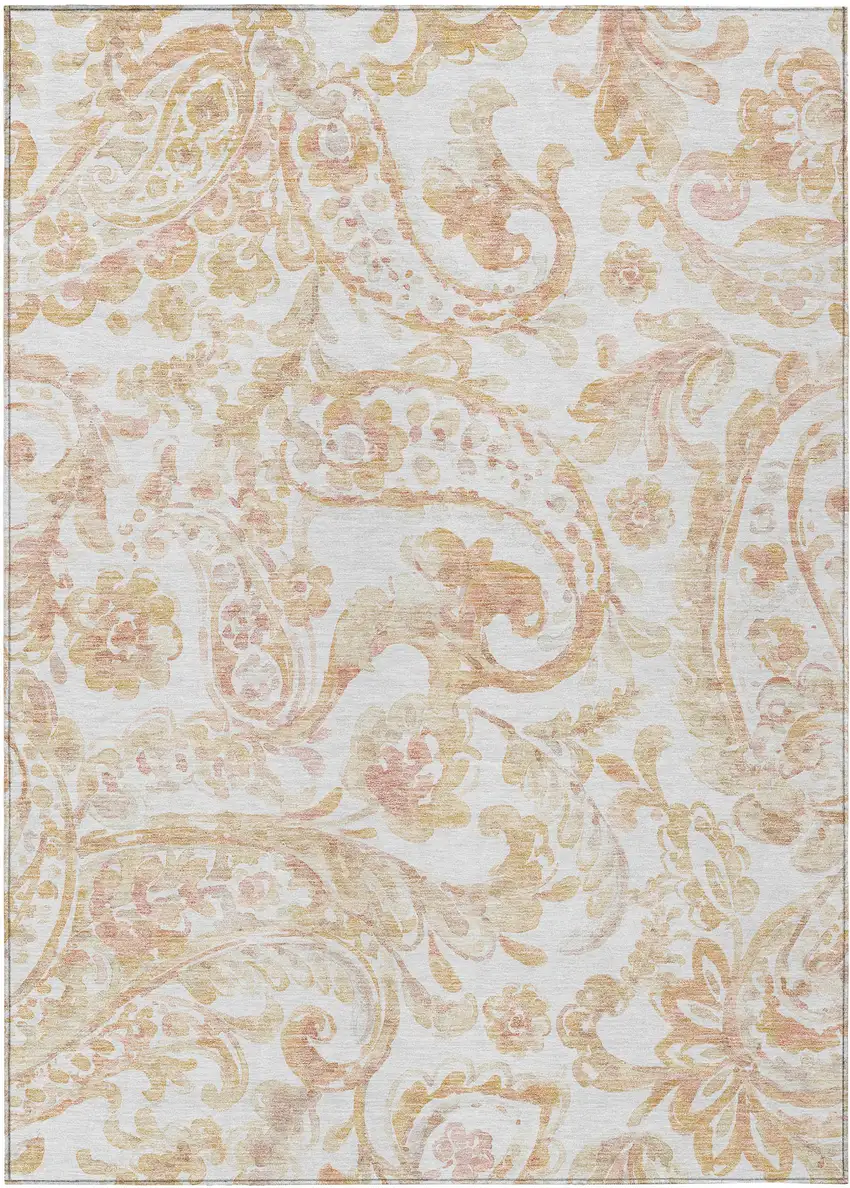Coral Ivory And Peach Paisley Washable Indoor Outdoor Area Rug Photo 2