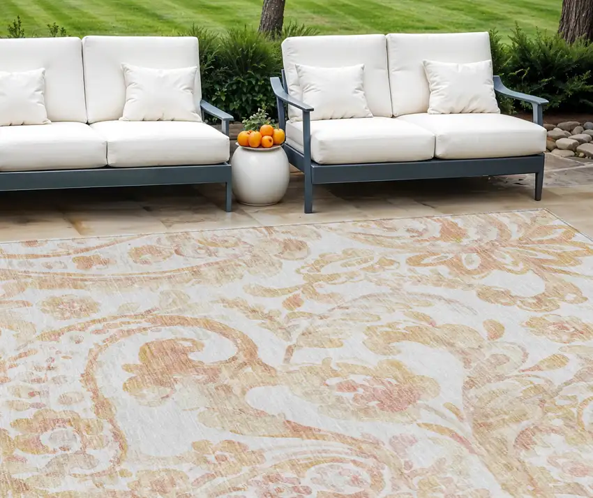Coral Ivory And Peach Paisley Washable Indoor Outdoor Area Rug Photo 1