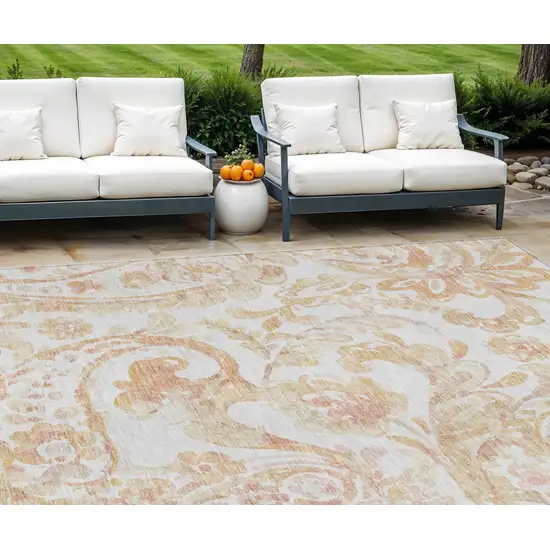 Coral Ivory And Peach Paisley Washable Indoor Outdoor Area Rug Photo 1