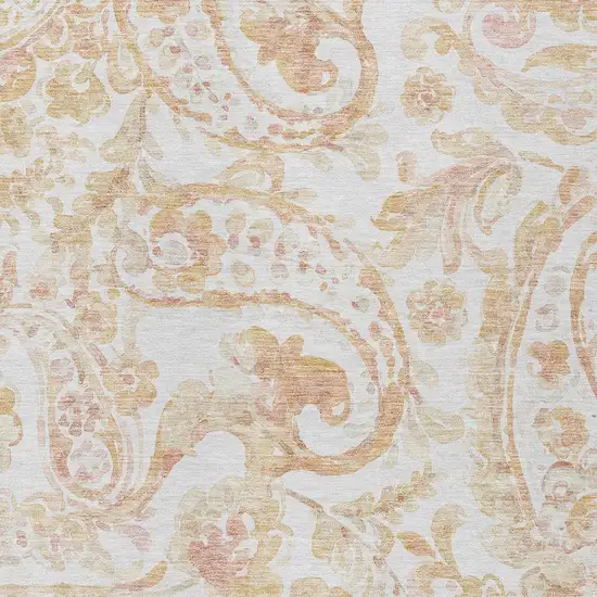 Coral Ivory And Peach Paisley Washable Indoor Outdoor Area Rug Photo 7