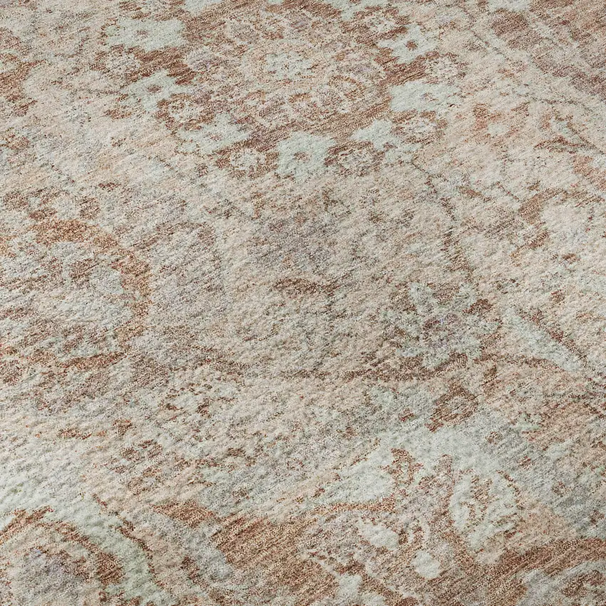 Coral Ivory And Rust Damask Washable Area Rug With UV Protection Photo 9