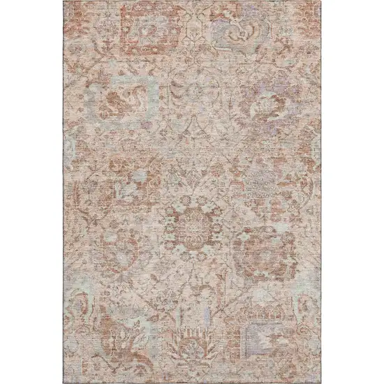 Coral Ivory And Rust Damask Washable Area Rug With UV Protection Photo 1
