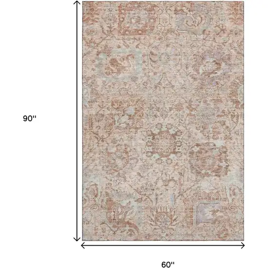 Coral Ivory And Rust Damask Washable Area Rug With UV Protection Photo 8