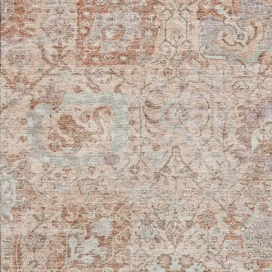 Coral Ivory And Rust Damask Washable Area Rug With UV Protection Photo 2