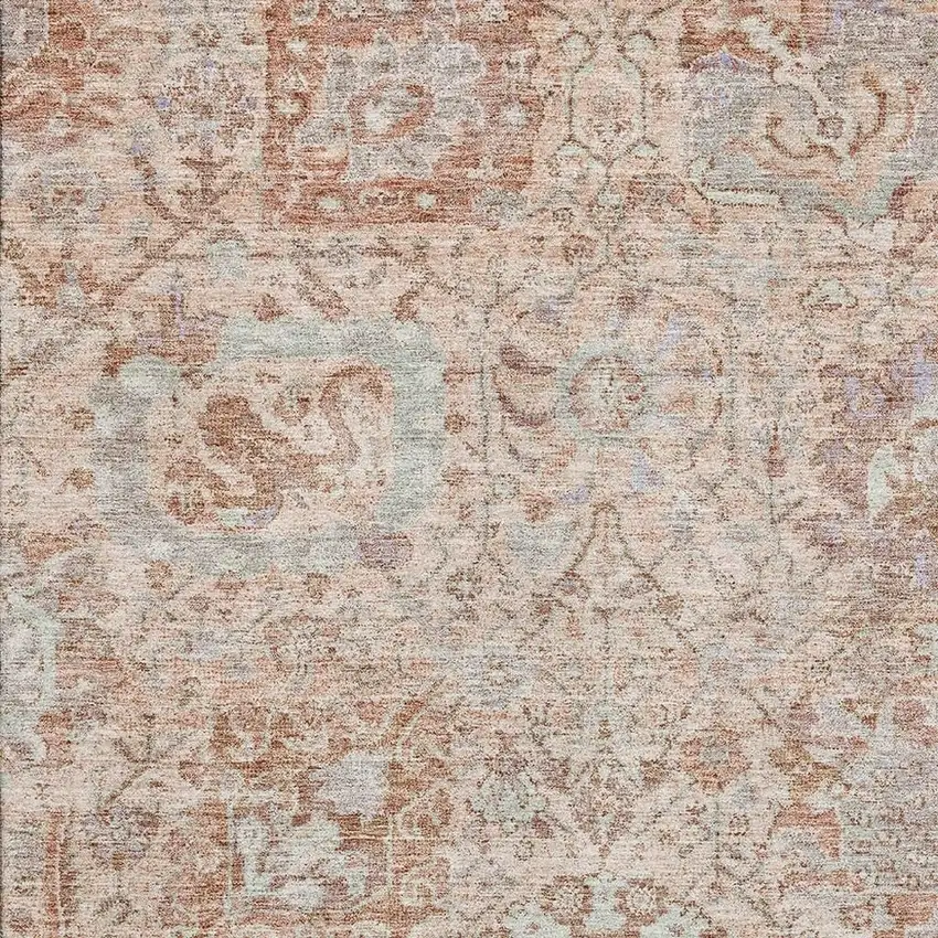 Coral Ivory And Rust Damask Washable Area Rug With UV Protection Photo 2