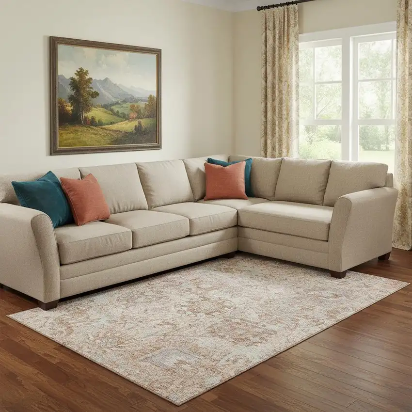 Coral Ivory And Rust Damask Washable Area Rug With UV Protection Photo 2