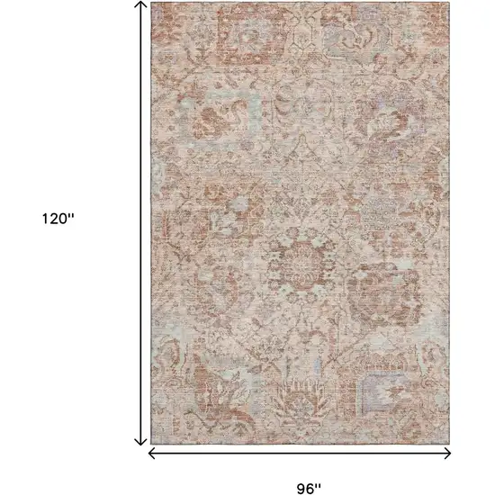 Coral Ivory And Rust Damask Washable Area Rug With UV Protection Photo 9