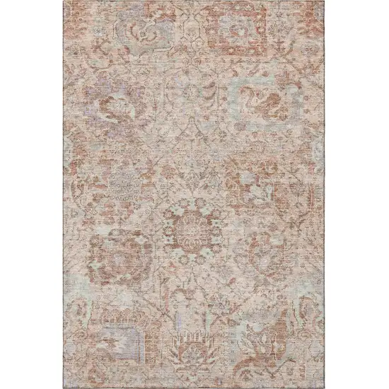 Coral Ivory And Rust Damask Washable Area Rug With UV Protection Photo 2