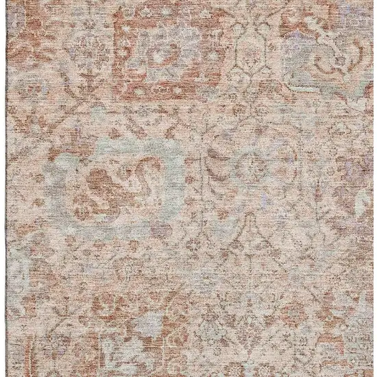Coral Ivory And Rust Damask Washable Area Rug With UV Protection Photo 2